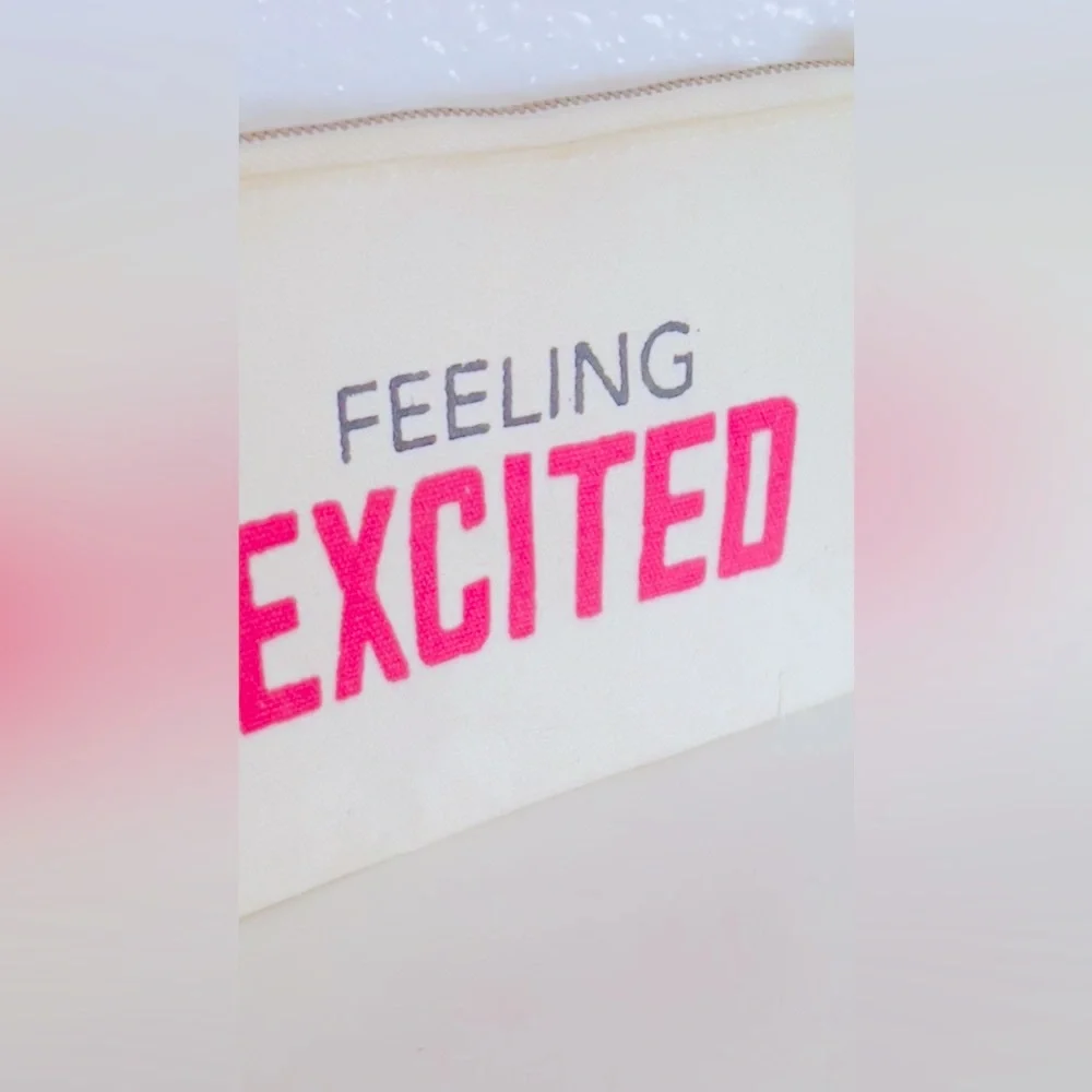 CUPCAKES & CARTWHEELS “Feeling Excited” Canvas Zipper Cosmetics Makeup Bag